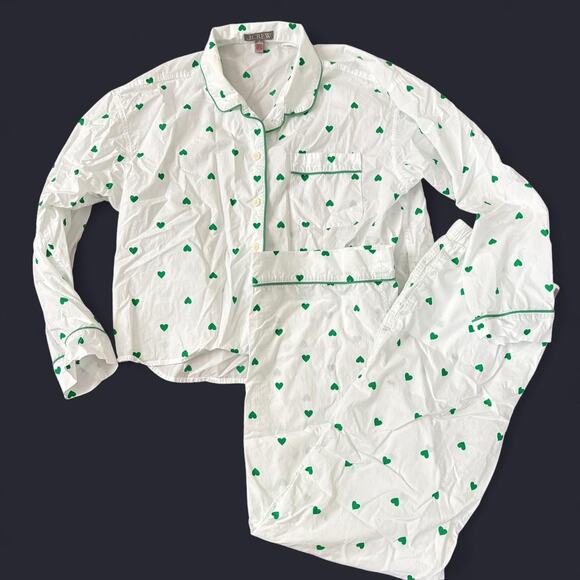J.Crew Long-sleeve cotton poplin pajama pant set in green heart print Size M - Picture 2 of 8